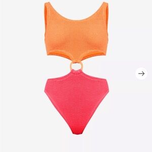 Hunza G Pink and Orange One Piece Swimsuit